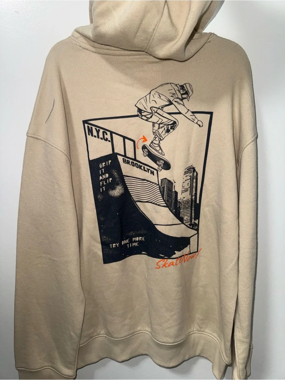 Cat & Jack Beige Crewneck Hoodie with 'Skate' Logo